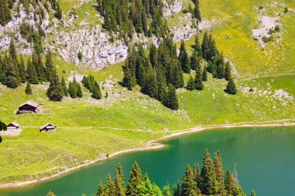 Foto von Vorderstockensee mit Insel, Stockhorn, Erlenbach im Simmental.